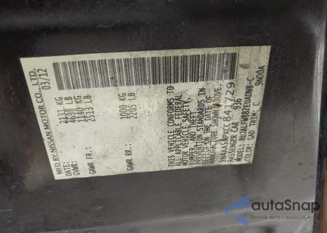 2012 Nissan Maxima 3.5 Sv from USA, damaged, VIN 1N4AA5APXCC841729